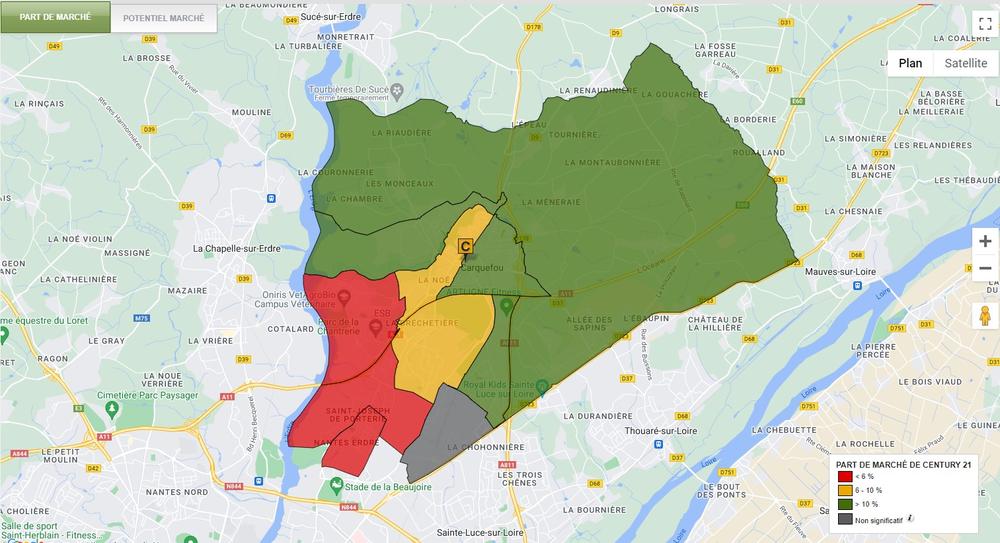 La part de marché de l'agence immobilière Century 21 CAI sur Carquefou